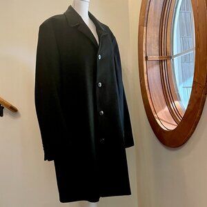 Mens LONDON FOG SIGNATURE Black Wool Blend Overcoat, 48 Reg
